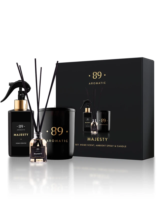 Aromatic89 Rinkinys: Namų kvapas, purškiamas namų kvapas ir sojų vaško žvakė